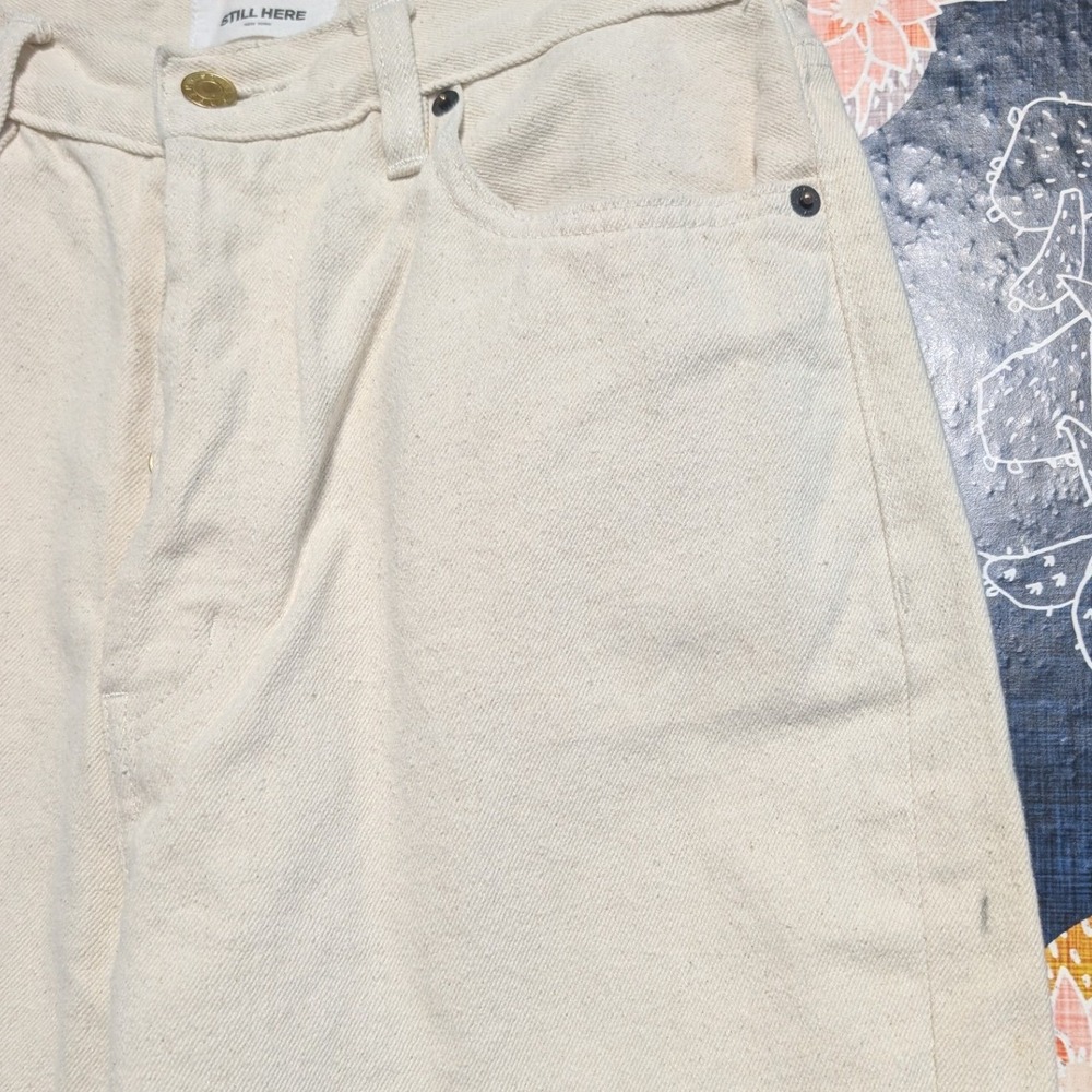Still Here Cotton Childhood High-Rise Straight-Leg Jeans Cream Ecru 29 - Picture 6 of 13